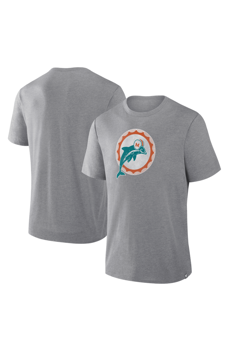 FANATICS Men's Fanatics Heather Gray Miami Dolphins Vintage Heritage Tribute Tri-Blend T-Shirt, Main, color, Heather Gray