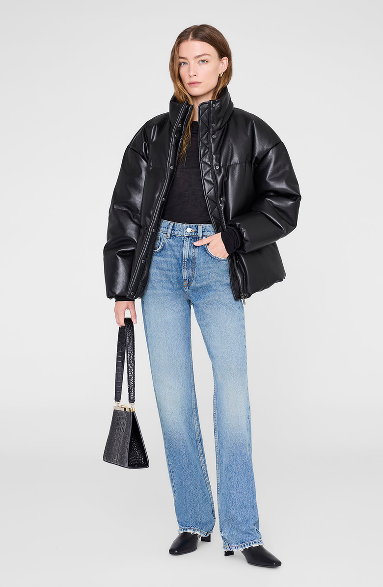 ANINE BING Oslo Puffer Jacket, Main, color, Black Recycled Leather
