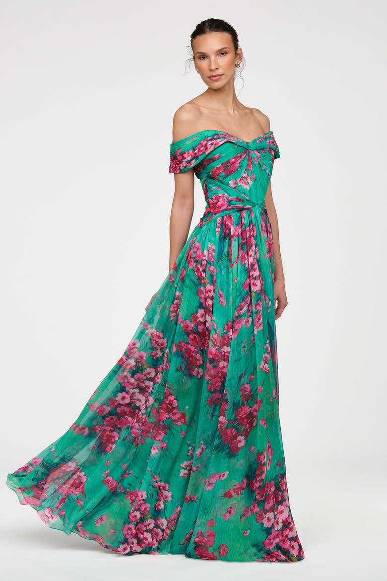 Sabina Chiffon Gown, Alternate, color, Seafoam Drift Sakura Mist