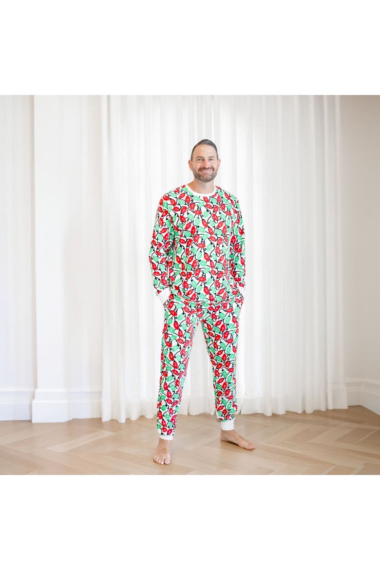 Organic Adult Men's Pajamas Set - Holiday Lights, Alternate, color, Red & Pink Hearts