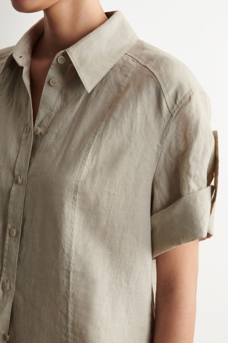 Folded-Sleeve Linen Shirt, Alternate, color, BEIGE