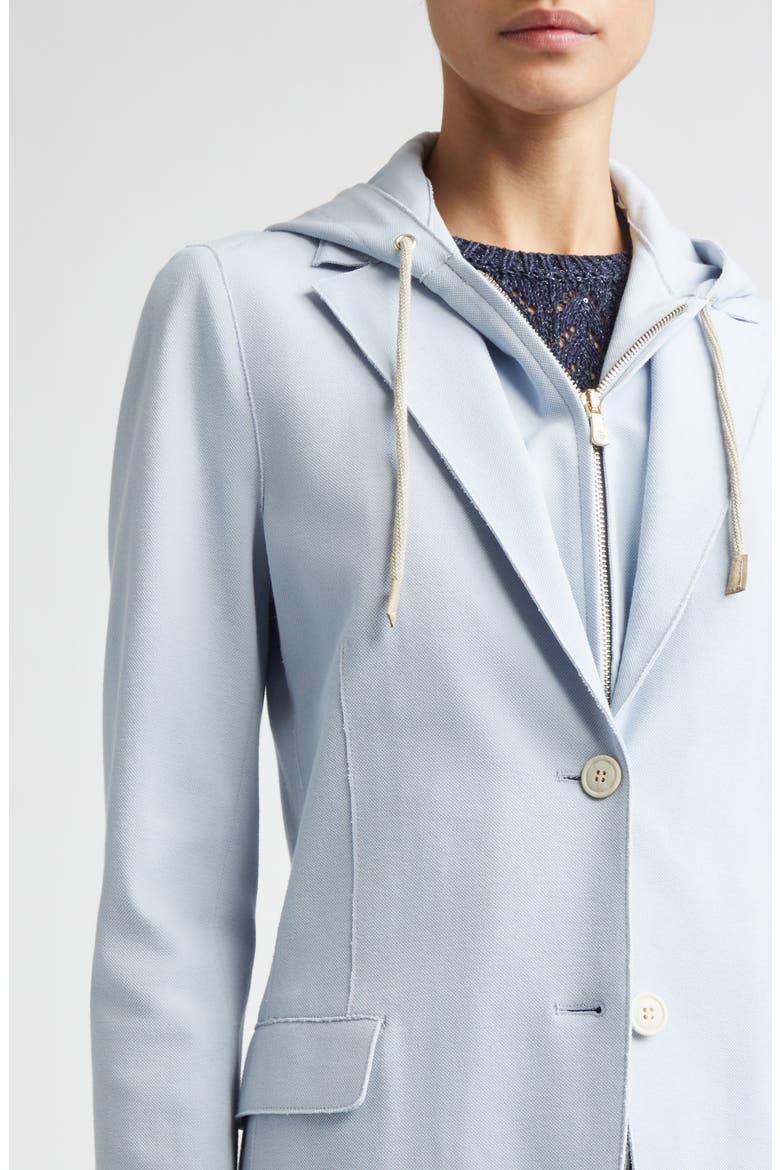 Laser Cut Cotton Blend Knit Jacket with Hooded Zip Inset, Alternate, color, 130 SKY BLUE