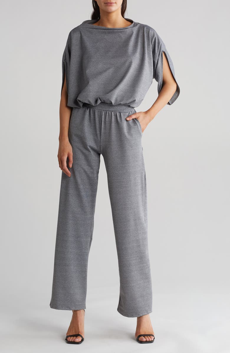 GO COUTURE Dolman Sleeve Crop Jumpsuit, Main, color, Heather Grey