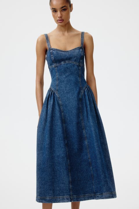 Flared-skirt Denim Dress