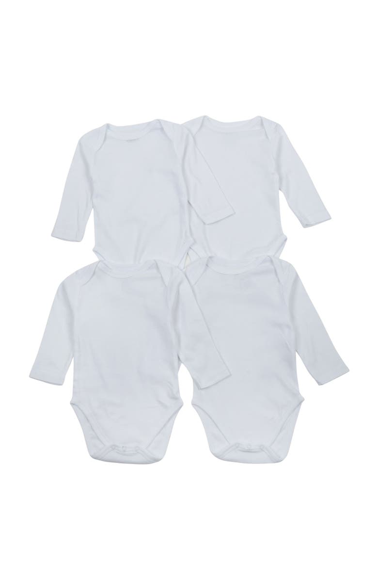 Leveret Baby Cotton Bodysuits Undershirts, 4-Pack, Main, color, White L/S
