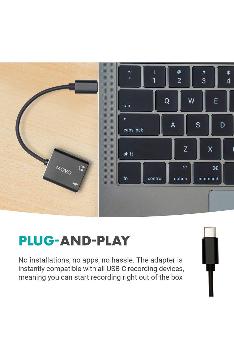 MOVO USBC-AC2 TRS Mic. to USB-C Stereo Audio Sound Card, Alternate, color, Black