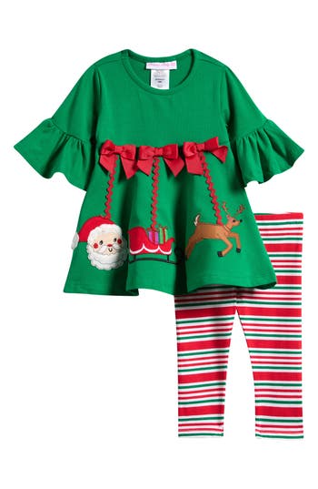 Bonnie Jean Christmas Ornament Tunic & Leggings Set In Green