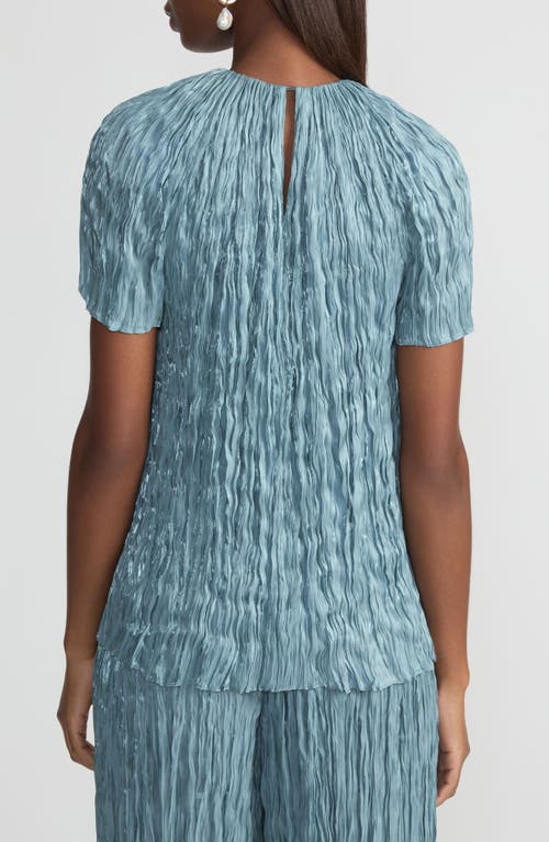 Lafayette 148 Iridescent Twill Plissã© Short Sleeve Blouse In Lagoon Green