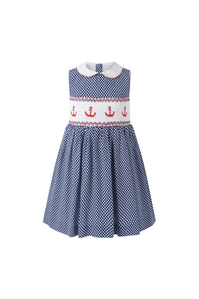 Anchor Smocked Dress, Main, color, Navy