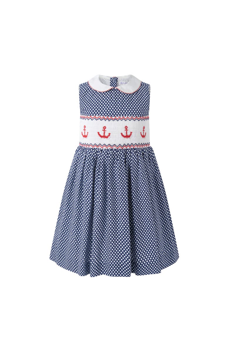 Rachel Riley Anchor Smocked Dress, Main, color, Navy