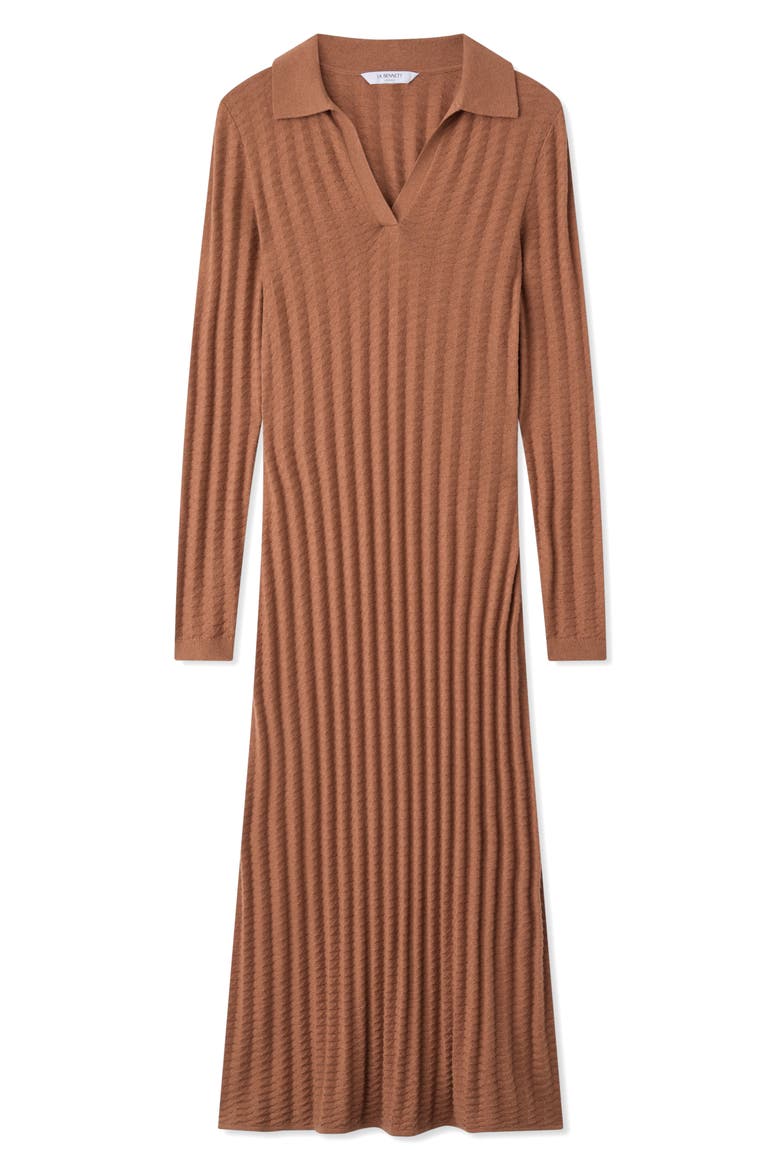 Mika Long Sleeve Cotton & Merino Wool Sweater Dress, Alternate, color, BROWN