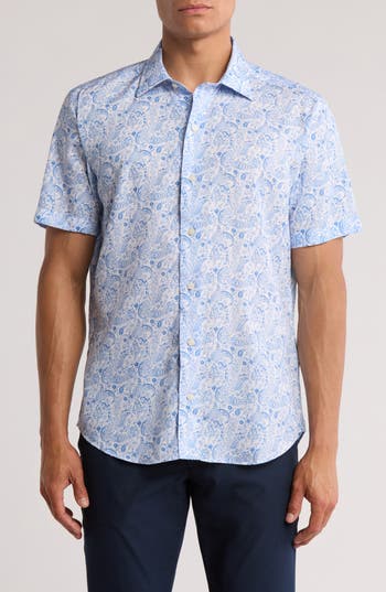 David Donahue Paisley Short Sleeve Sport Shirt In Blue