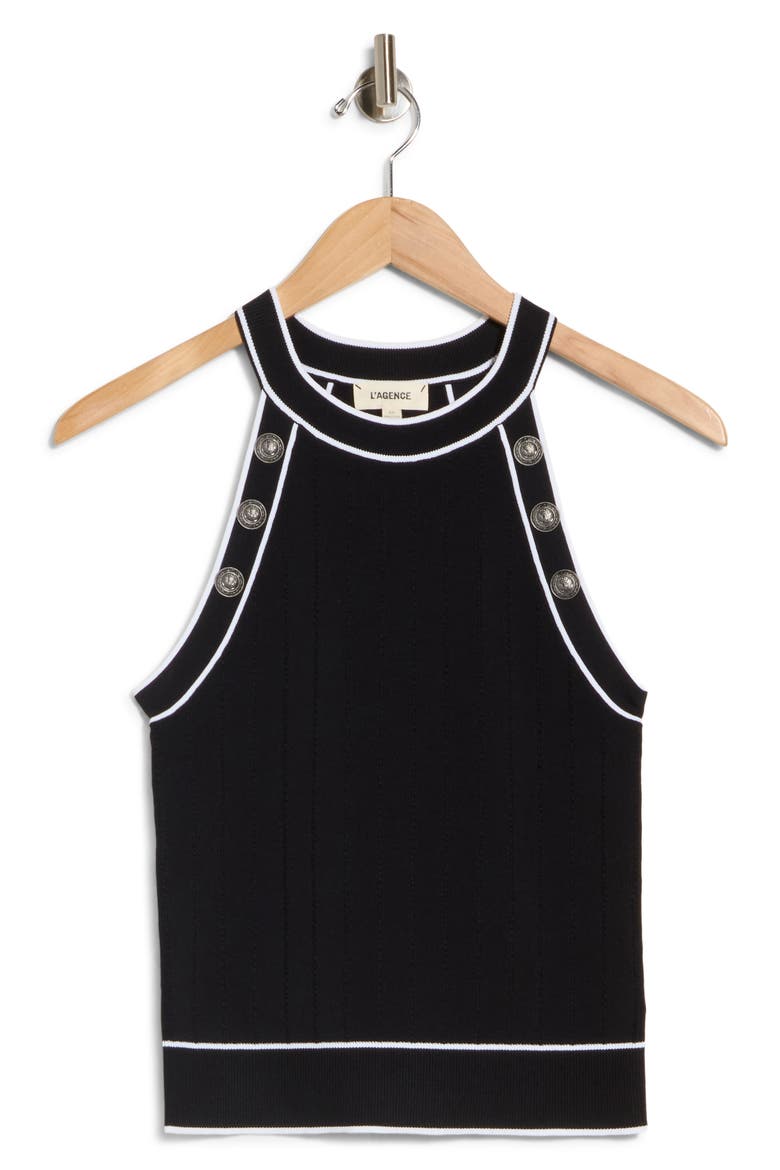 Rosemary High Neck Button Tank, Main, color, BLACK/ WHITE