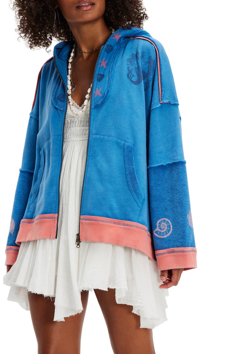 Seashell Hooded Zip Jacket, Main, color, BLUE COMBO