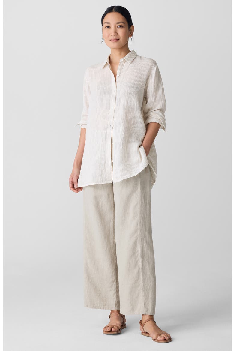 Classic Collar Organic Linen Long Sleeve Button-Up Shirt, Alternate, color, CHALK