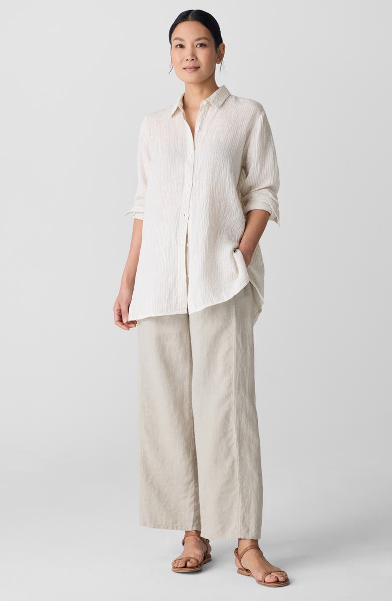 Eileen Fisher Classic Collar Organic Linen Long Sleeve Button-Up Shirt, Alternate, color, Chalk