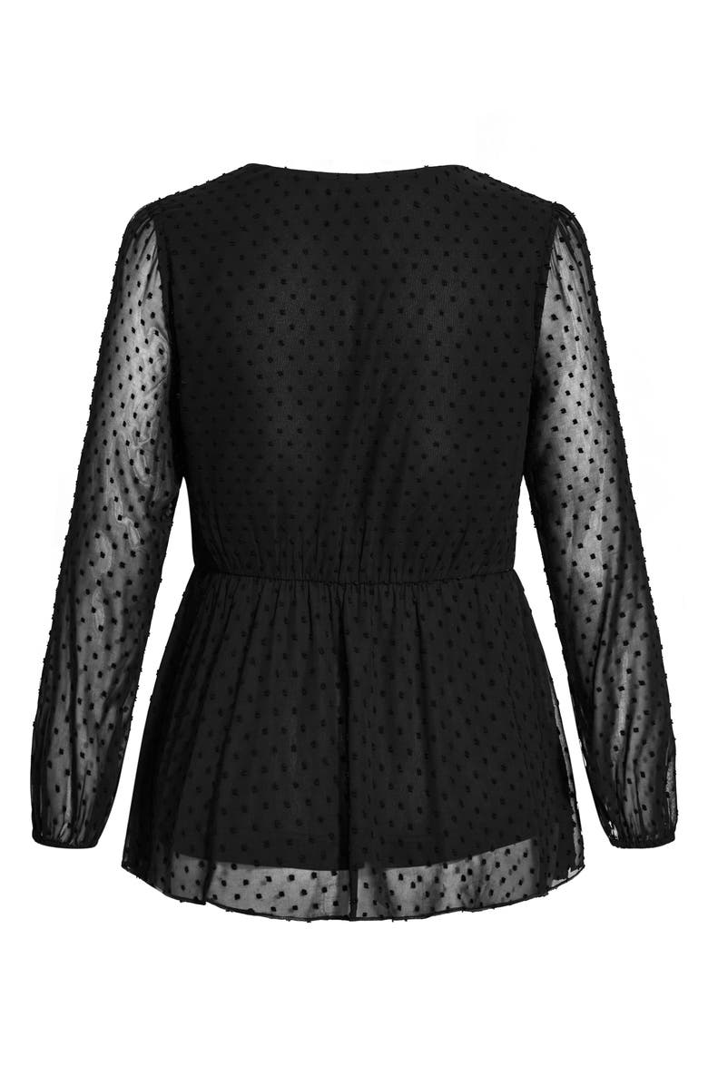 City Chic Wild Dobby Faux Wrap Top, Alternate, color, Black