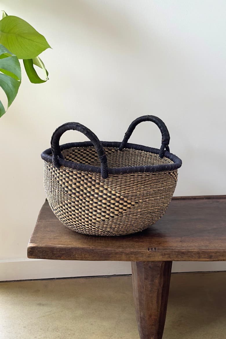 Handwoven Natural Bolga Basket, Alternate, color, Black Checkerboard