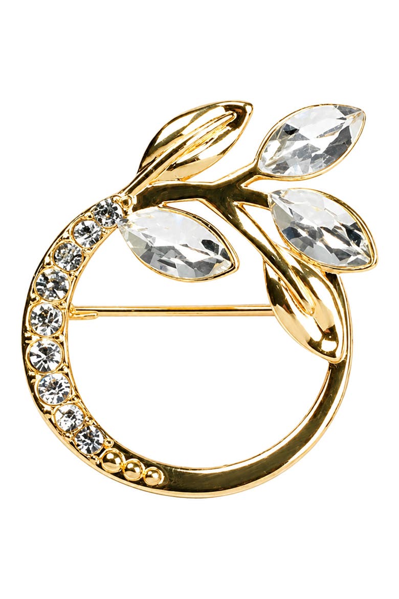 Round Leaf Cubic Zirconia Brooch, Main, color, CLEAR/ GOLD