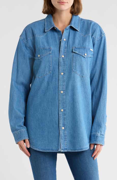 MOTHER The Exes & Ohs Embroidered Denim Western Shirt