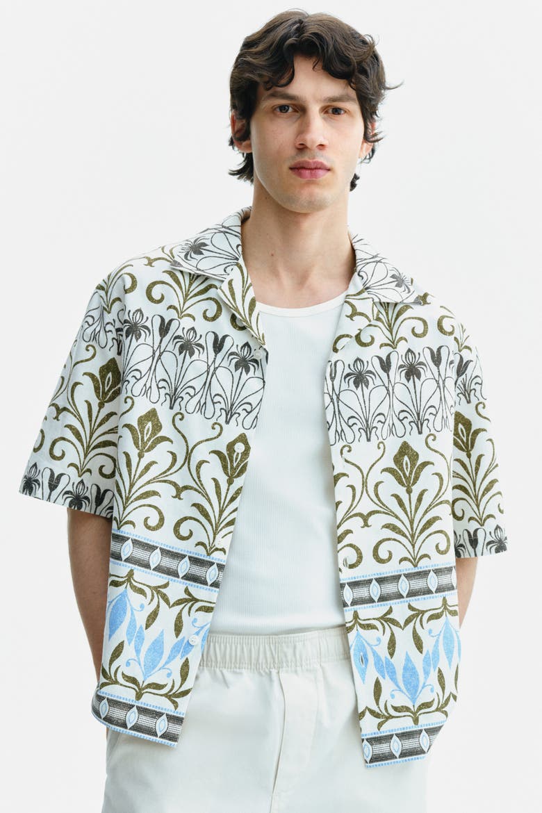 Relaxed Fit Patterned Resort Shirt, Alternate, color, Cream/patterned