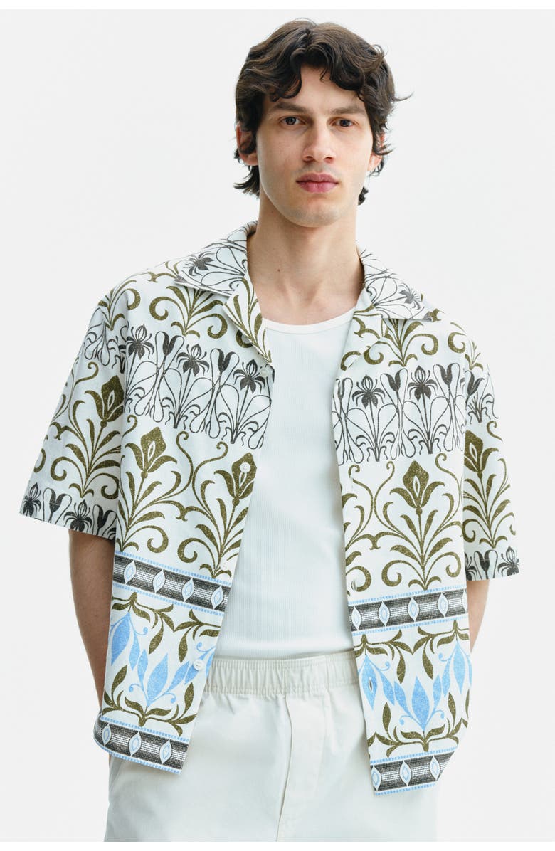 H&M Relaxed Fit Patterned Resort Shirt, Alternate, color, Cream/Patterned