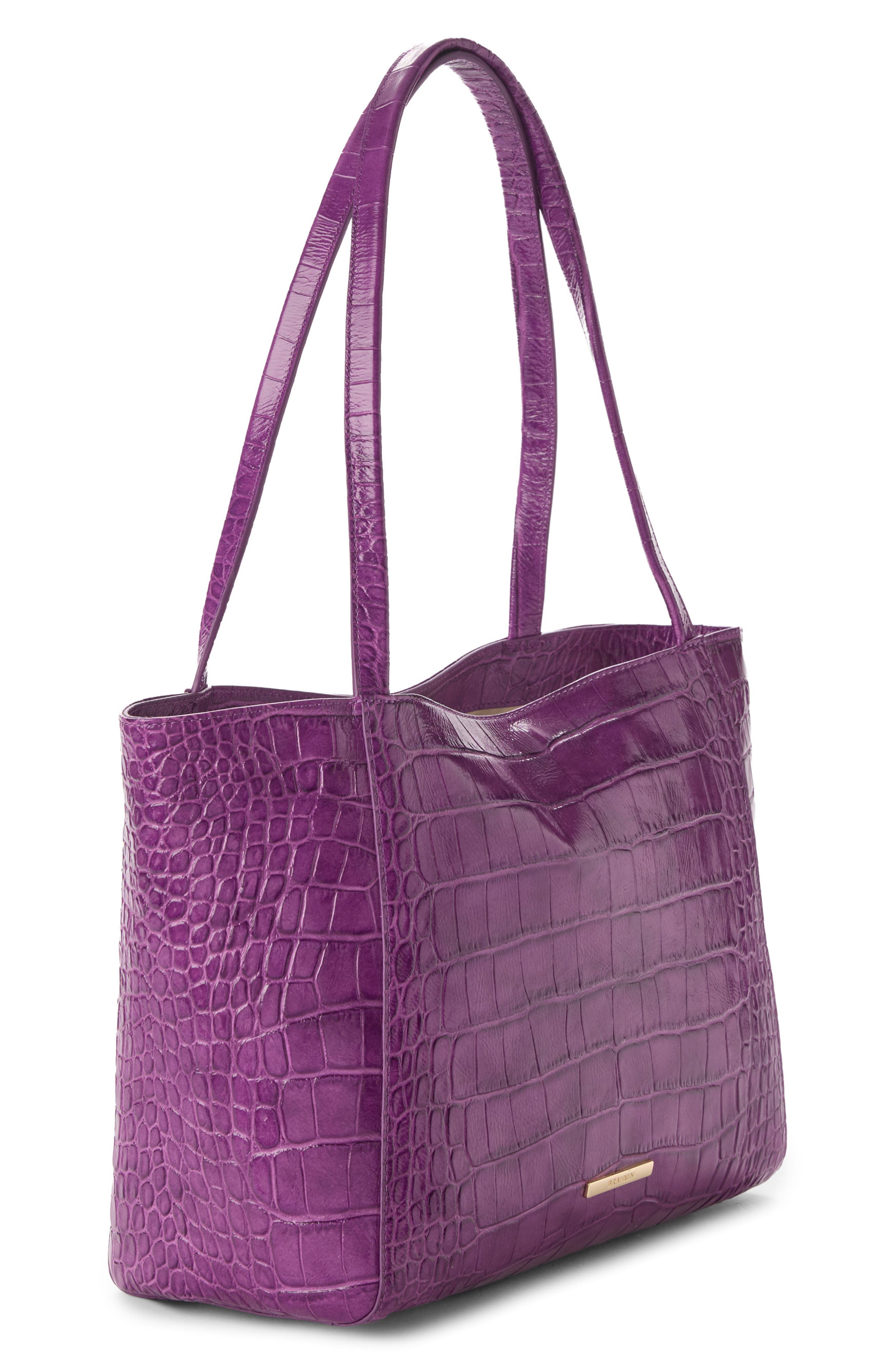 Mona Croc Embossed Leather Tote, Alternate, color, PURPLE