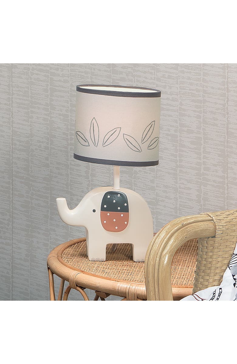 Lambs & Ivy Patchwork Jungle Modern Elephant Lamp With Gray Shade & Bulb, Alternate, color, Cream
