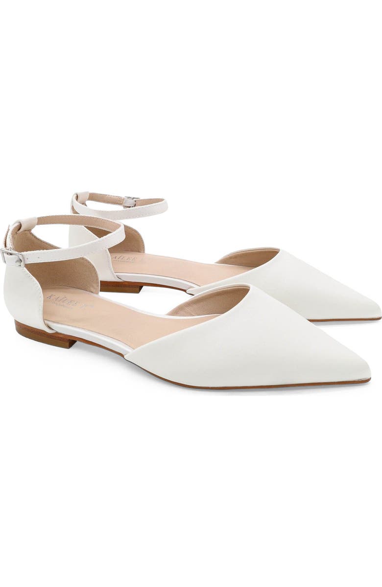 Kailee P Bella Satin Pointy Toe Flats with All Pearls Ankle Strap, Alternate, color, White