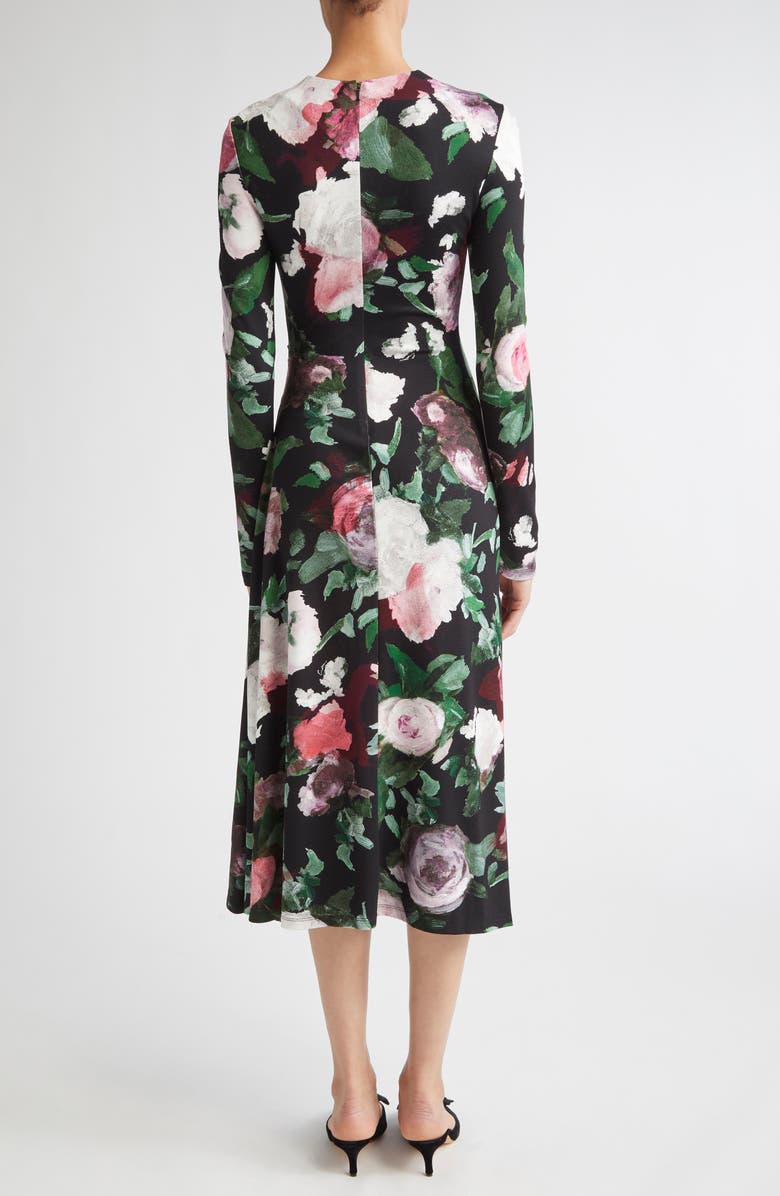 Erdem Painted Rose Draped Long Sleeve Jersey Midi Dress, Alternate, color, Painted Rose Black