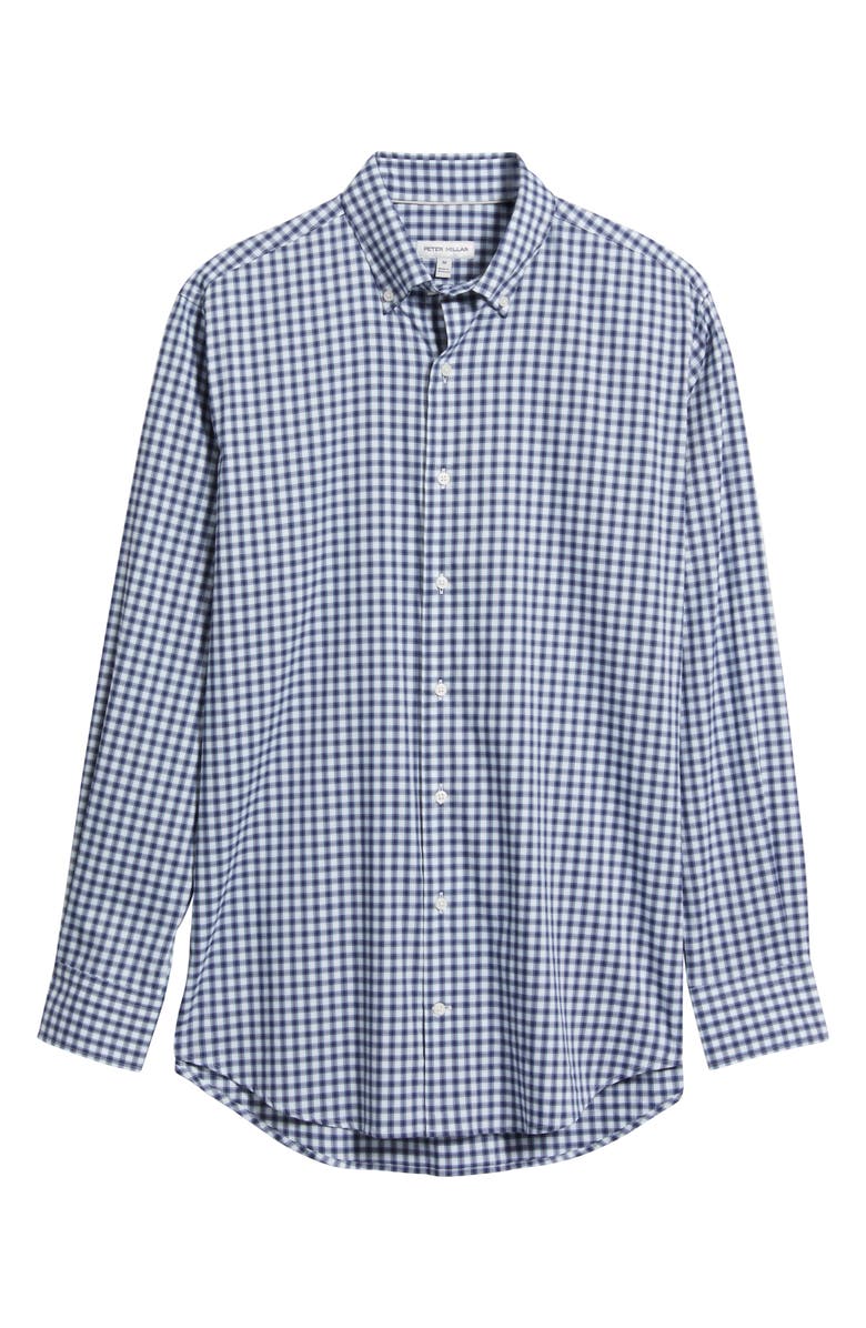 Peter Millar Felix Crown Lite Gingham Check Performance Twill Button-Down Shirt, Alternate, color, Navy
