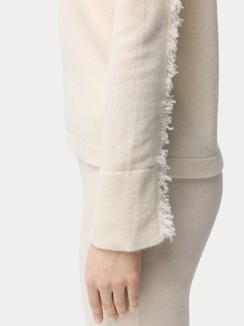 Gobi Mongolian Cashmere Organic Colour Fringed V-neck Cashmere Sweater In White