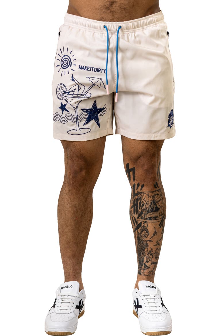 Marty Embroidered Swim Trunks, Main, color, WHITE