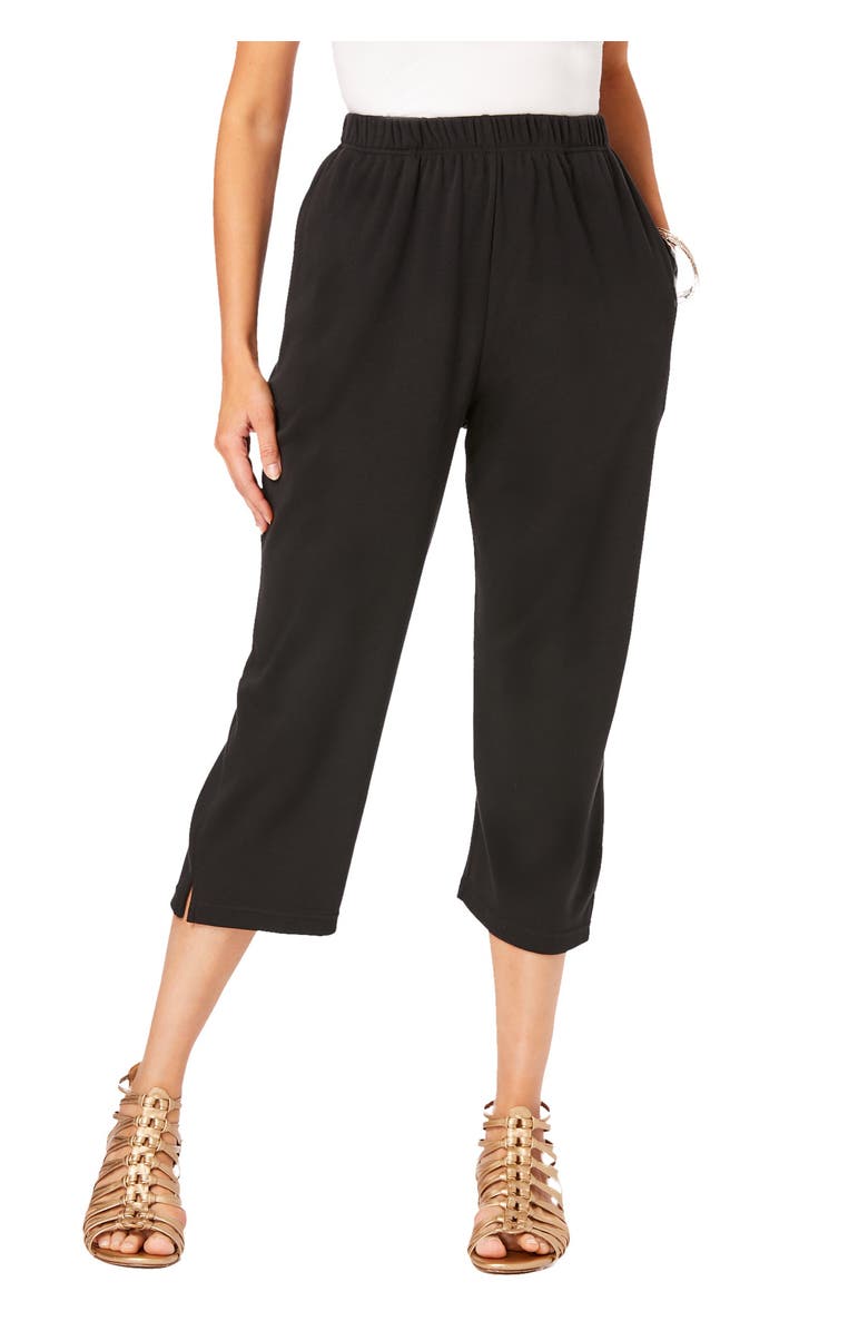 Roaman's Plus Size Soft Knit Relaxed Pull-On Capri Pant, Main, color, Black