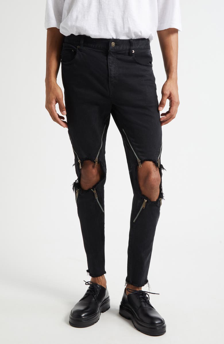 Undercover Ripped Knee Zip Detail Pants, Main, color, Charcoal