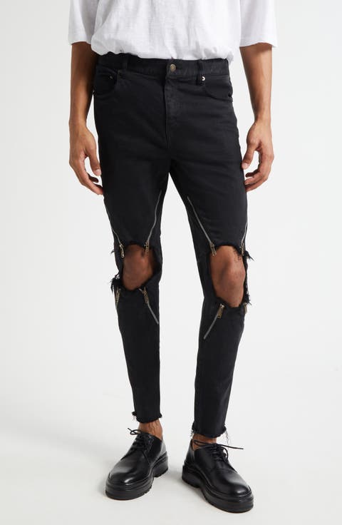 Ripped Knee Zip Detail Pants
