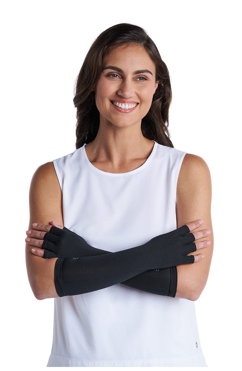 Coolibar Fingerless Mid-length UV Sun Gloves - UPF 50+ Sun Protection - Bona, Alternate, color, Black