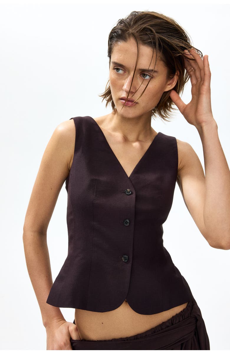 H&M Linen-blend vest, Alternate, color, Dark Brown