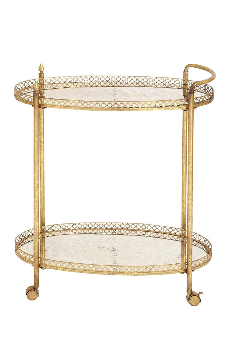 SONOMA SAGE HOME Goldtone Metal Traditional Bar Cart with Lockable Wheels, Main, color,