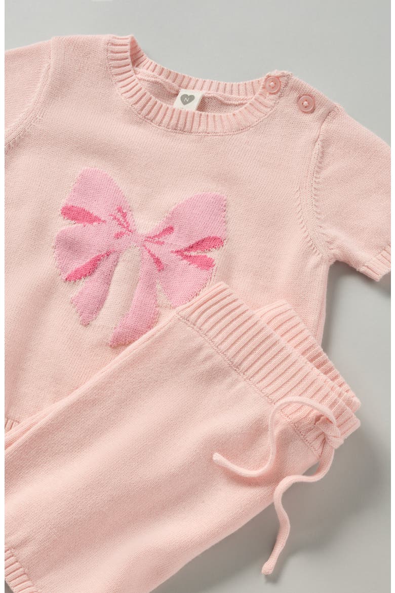 Intarsia Bow Sweater & Shorts Set, Alternate, color, PINK BALM BOW