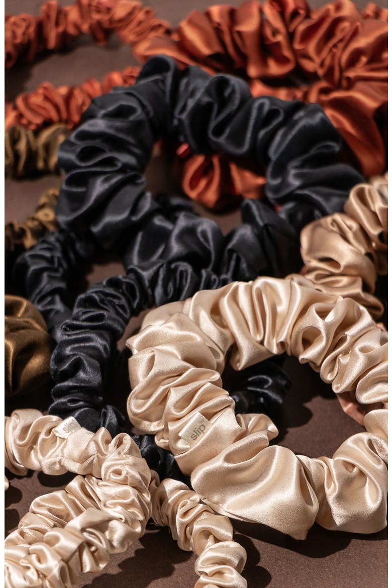 3-Pack Large & Small Silk Scrunchie Set, Alternate, color, BLACK