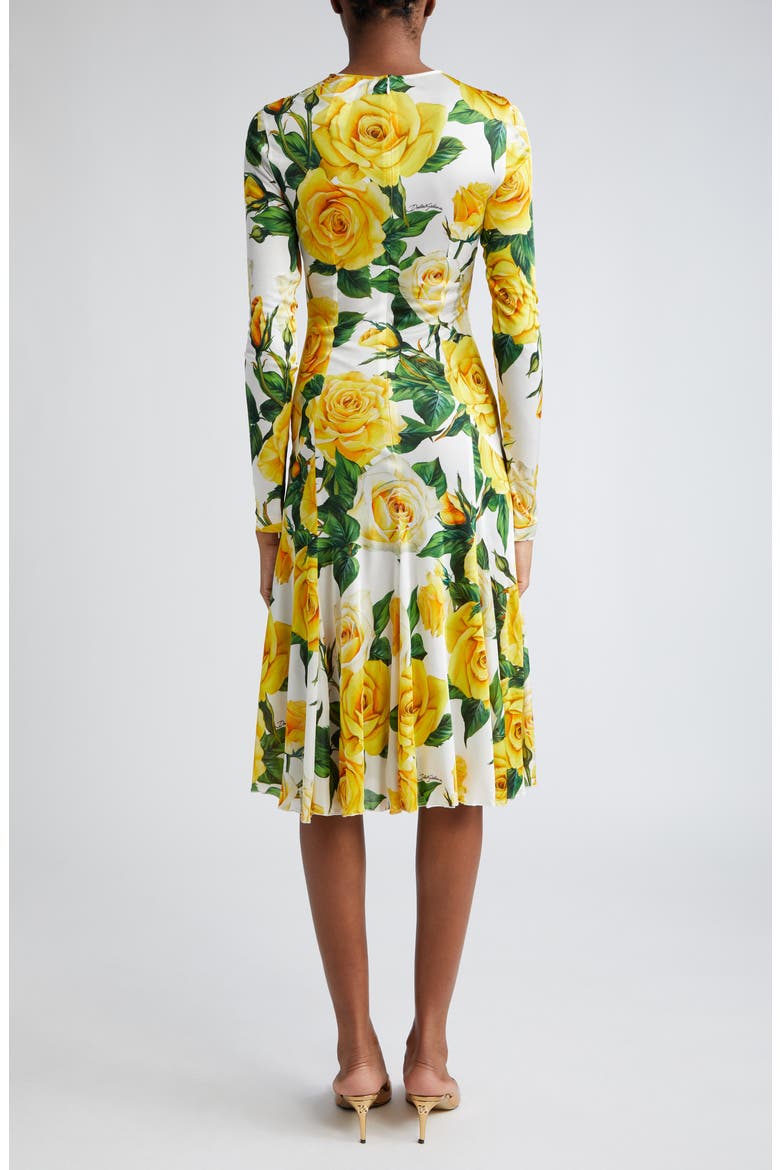 Rose Print Long Sleeve Dress, Alternate, color, ROSE GIALLE