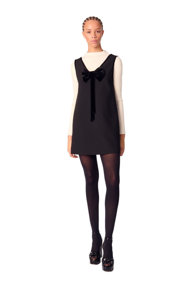 Pinafore mini dress with velvet collar, Main, color, Black
