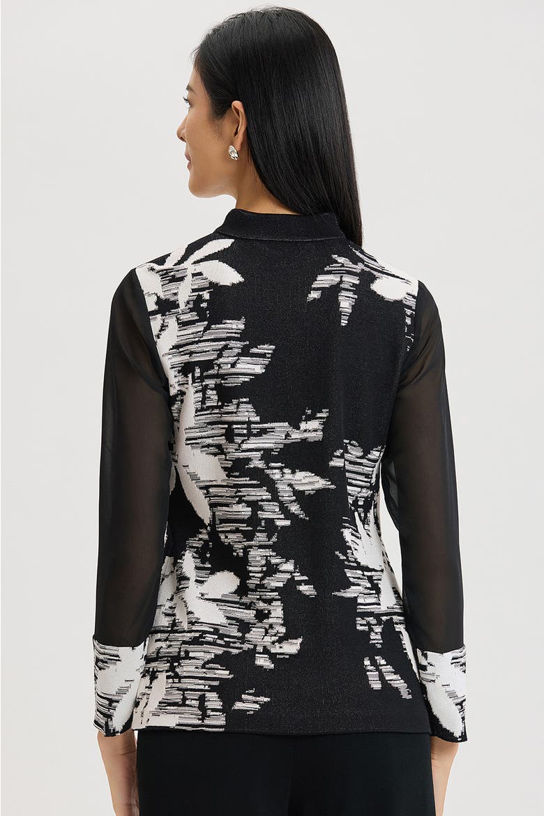 Mixed-Media Floral Jacquard Knit Tunic, Alternate, color, Black/White