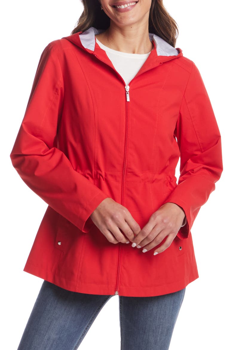 Water Resistant Hooded Raincoat, Main, color, RED