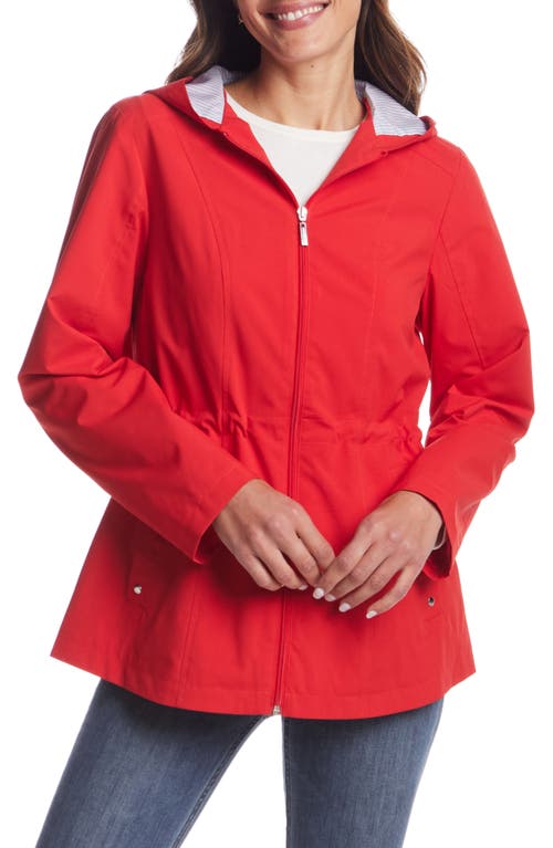 Gallery Water Resistant Hooded Raincoat In Red