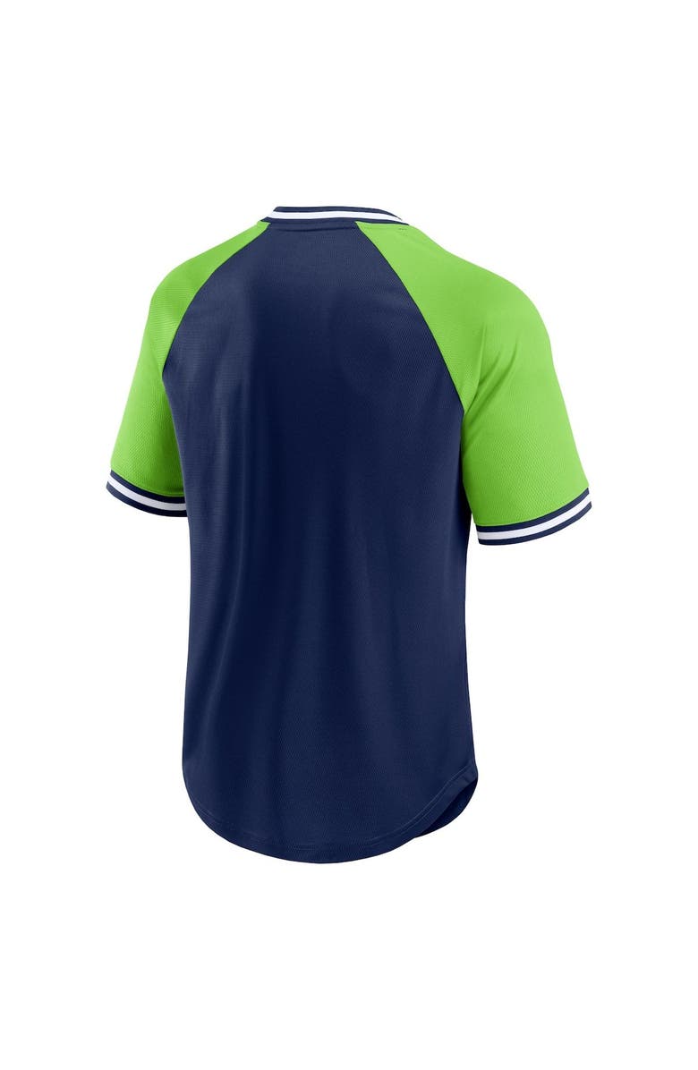 FANATICS Men's Fanatics Branded College Navy/Neon Green Seattle Seahawks Second Wind Raglan V-Neck T-Shirt, Alternate, color, Navy