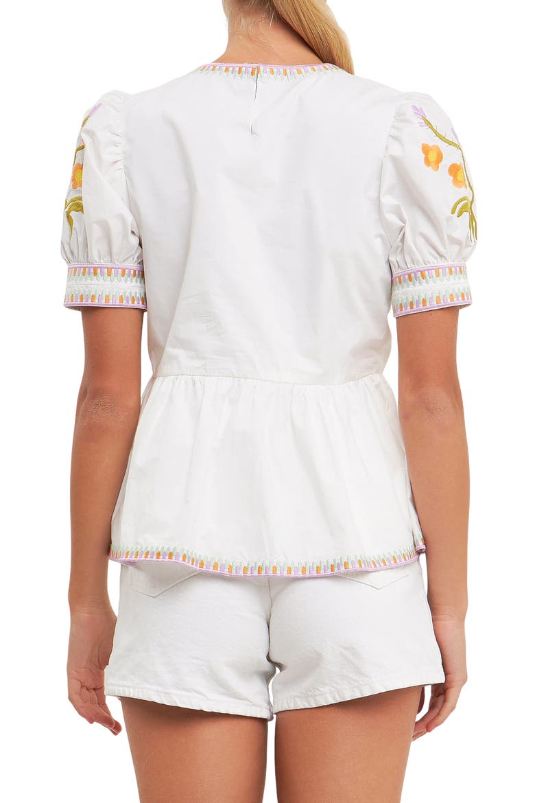 Embroidered Peplum Cotton Top, Alternate, color, IVORY/ MULTI