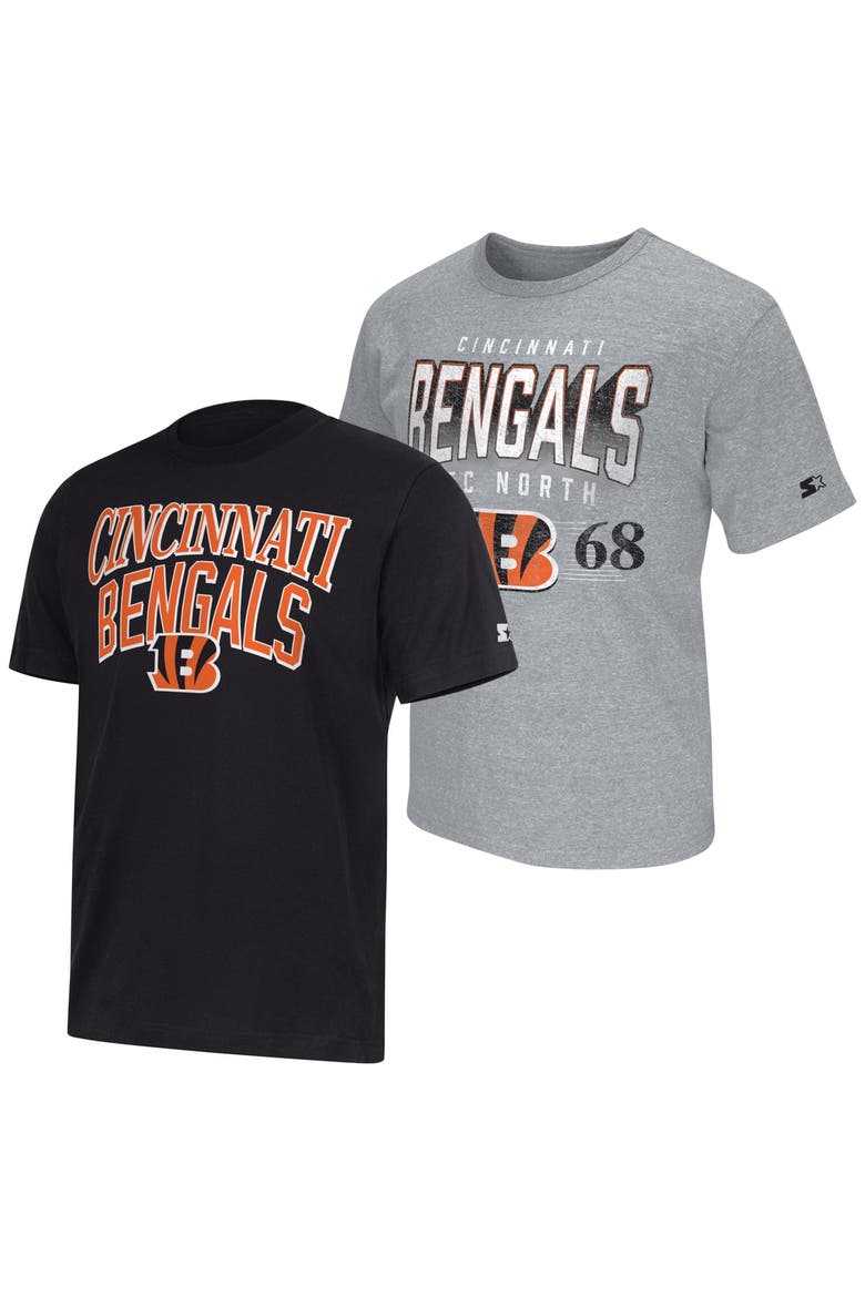 Men's Starter  Black/Heather Gray Cincinnati Bengals Two-Pack Logo T-Shirt Set, Main, color, Black