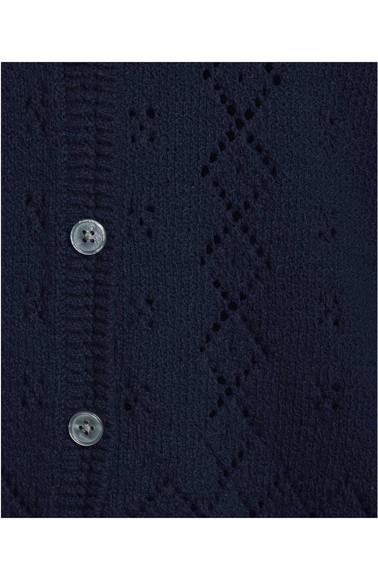 Lands' End Plus Size Pointelle Crew Neck Cardigan Sweater, Alternate, color, Radiant Navy